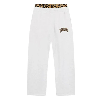 High street fashion leopard print letter embroidered men sportswear suit Y2K American casual retro hoodie trend loose clothing