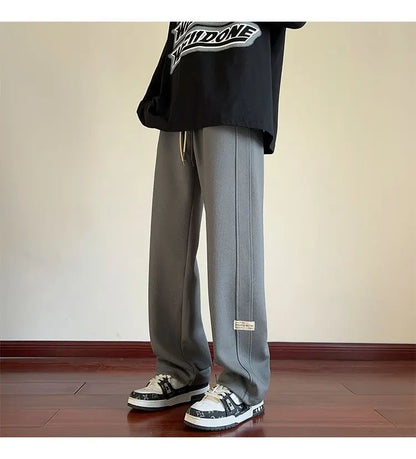 High-street cool pineapple plaid straight-leg wide-leg pants for men, casual outdoor party loose floor-length pants