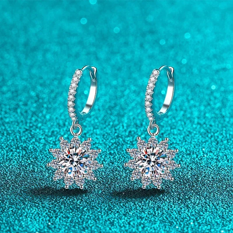 1ct Moissanite Earring 925 Sterling Silver with White Gold Plated Hoop Drop Earring for Women Wedding Engagement Jewelry