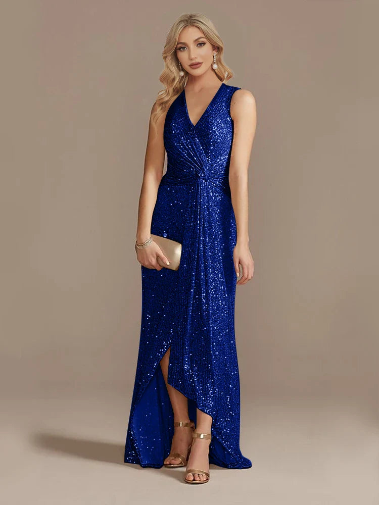 Luxury Floor Length V-Neck Evening Dresses Elegant Slit Party Women 2025 Wedding Sequins Formal Cocktail Prom Gowns