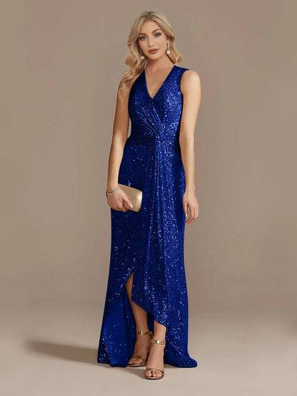 Luxury Floor Length V-Neck Evening Dresses Elegant Slit Party Women 2025 Wedding Sequins Formal Cocktail Prom Gowns