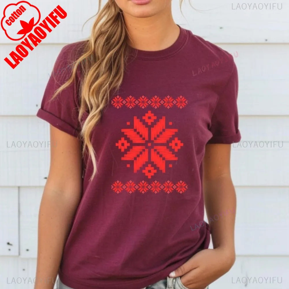 Shirt Ornament Print Shirt Ukraine Shirt Ukrainian T-shirt Gift for Women High Quality Cotton Tops Creativity Style