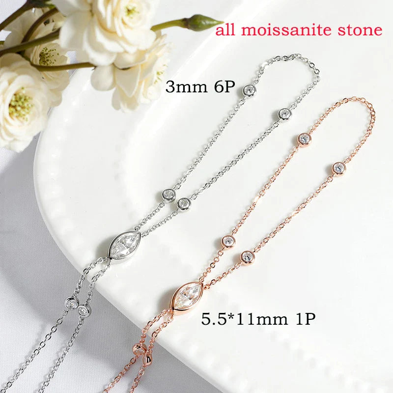 Marquise Cut Bubbles Moissanite Bracelets for Women Adjustable 14-19cm Lab Grown Diamond Chain Pure S925 Silver Jewelry