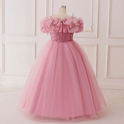 Vestido de Festa de Lantejoulas de Verão para Meninas Madrinhas Elegante Vestido de Baile Princesa para Casamento Vestido de Aniversário de Menina Roupa Infantil para Cerimônia de Formatura