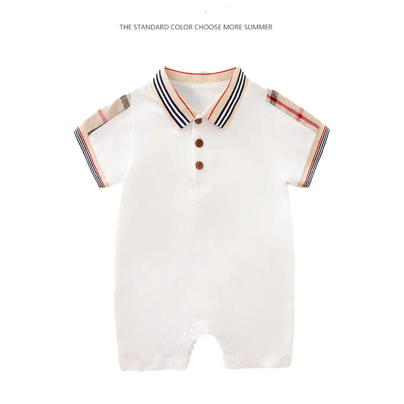 Summer Infant Boys Romper Short Sleeve Half Button-Up Collared Overalls Fashion Baby Clothing for Newborns And Toddlers