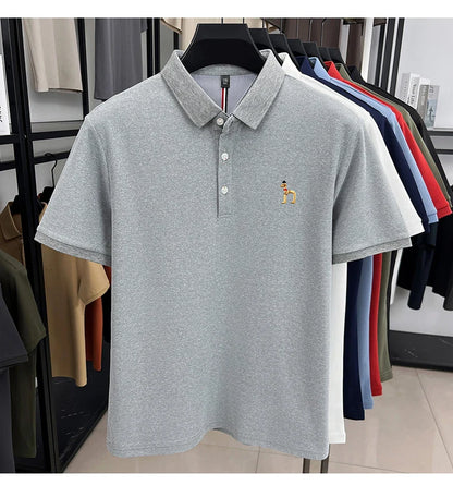 High end luxury brand short sleeve polo shirt summer new trend cute dog embroidery design T-shirt casual Korean golf men's wear