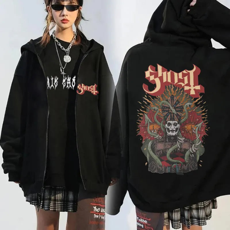 Ghost Band Seven Inches of Satanic Panic Album Graphic zip up hoodies Men's clothing Hip hop Retro harajuku jackets sweatshirt