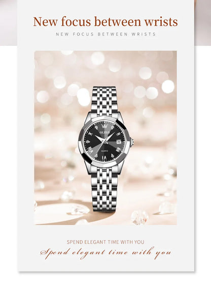 Elegant Fashion Women's Watches Luxury Brand Original Quartz Watch for Ladies Waterproof Stainless Steel Luminous Date