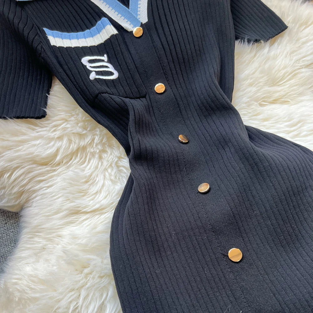 Fashion Summer Knitted Dress Women 2025 New Y2K Embroidery Long Bodycon Sweater Dress Streetwear Lady Vestidos