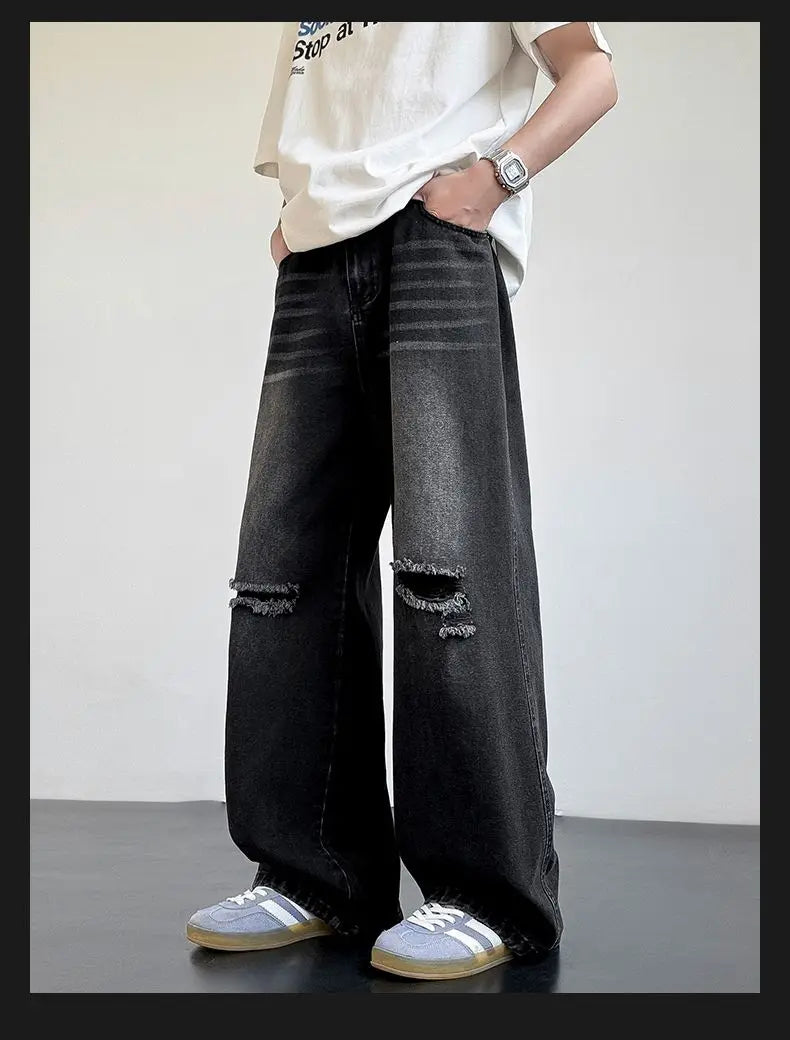 Men's American Style Loose Straight Leg Jeans Vintage Spring Summer New Arrival Drapey Trendy Wide Leg Long Pants