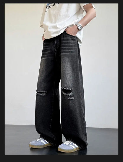 Men's American Style Loose Straight Leg Jeans Vintage Spring Summer New Arrival Drapey Trendy Wide Leg Long Pants