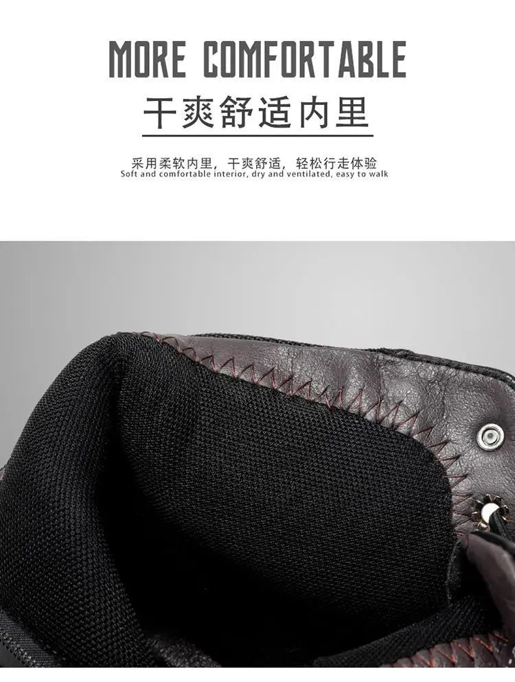 Ankle Boots Black PU Leather Men's Sports Shoes Autumn Winter Comfortable High-top Casual Fashion Platform Boots Man Round Head