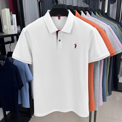 100% pure cotton high-end brand men's short sleeve polo shirt summer fashion customization horse embroidery classic Paul T-shirt