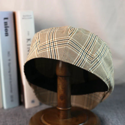 Spring Summer Linen Newsboy Cap New Beige Plaid Breathable Beret Men's Women's Literary Retro Hat England Hats Male Hats A-36