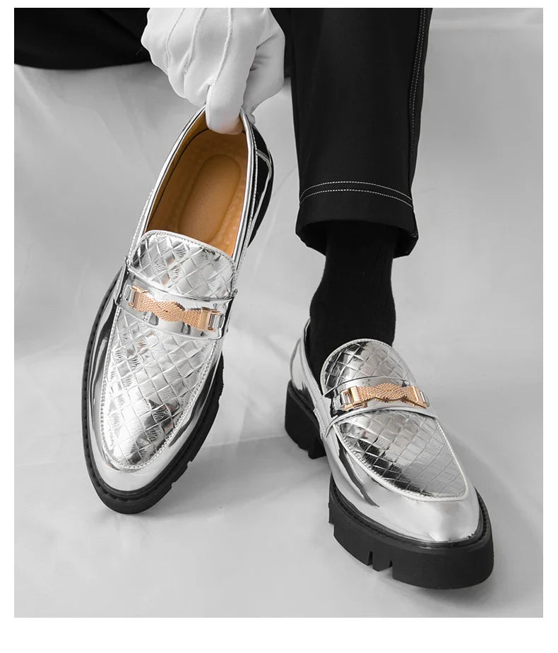 British Style Gold Luxury Loafers For Man Leather Shoes Design Pointed Toe Men's Dress Shoes Casual Wedding Formal Shoes Men
