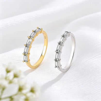 2*4mm Emerald Cut Moissanite Rings 5 Gems Female Wedding Bands for Women Match Diamond Real S925 Sterling Silver Jewelry