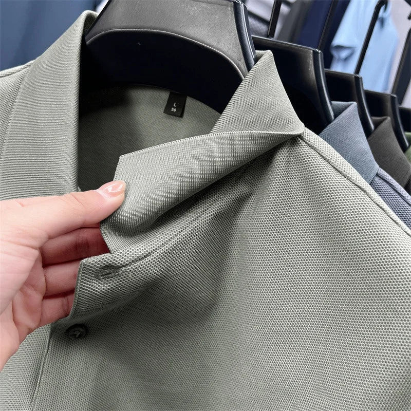 Men's Cotton100% High End Brand Lapel Polo Shirt Summer New Solid Color Print Short Sleeve T-Shirt Casual Breathe Men's Clothing