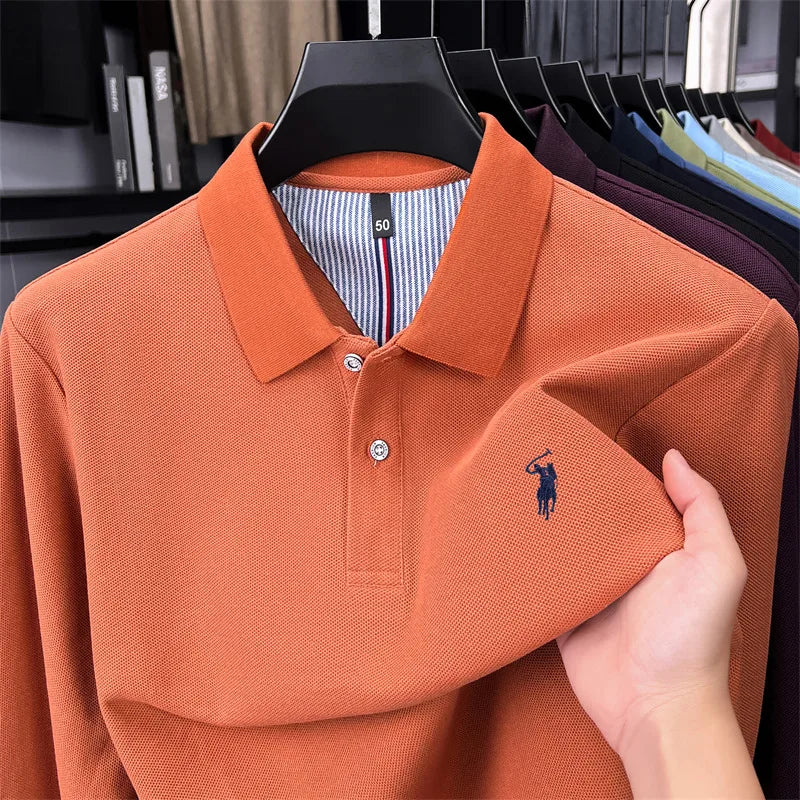 High end brand 100% cotton long sleeve polo shirt fashion luxury pony embroidery business casual comfort new Paul men's T-shirt