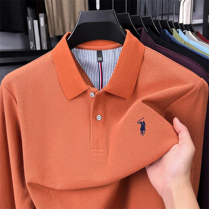 High end brand 100% cotton long sleeve polo shirt fashion luxury pony embroidery business casual comfort new Paul men's T-shirt