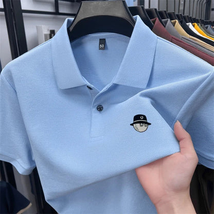 Men's Cotton100% High End Brand Lapel Polo Shirt Summer New Solid Color Print Short Sleeve T-Shirt Casual Breathe Men's Clothing