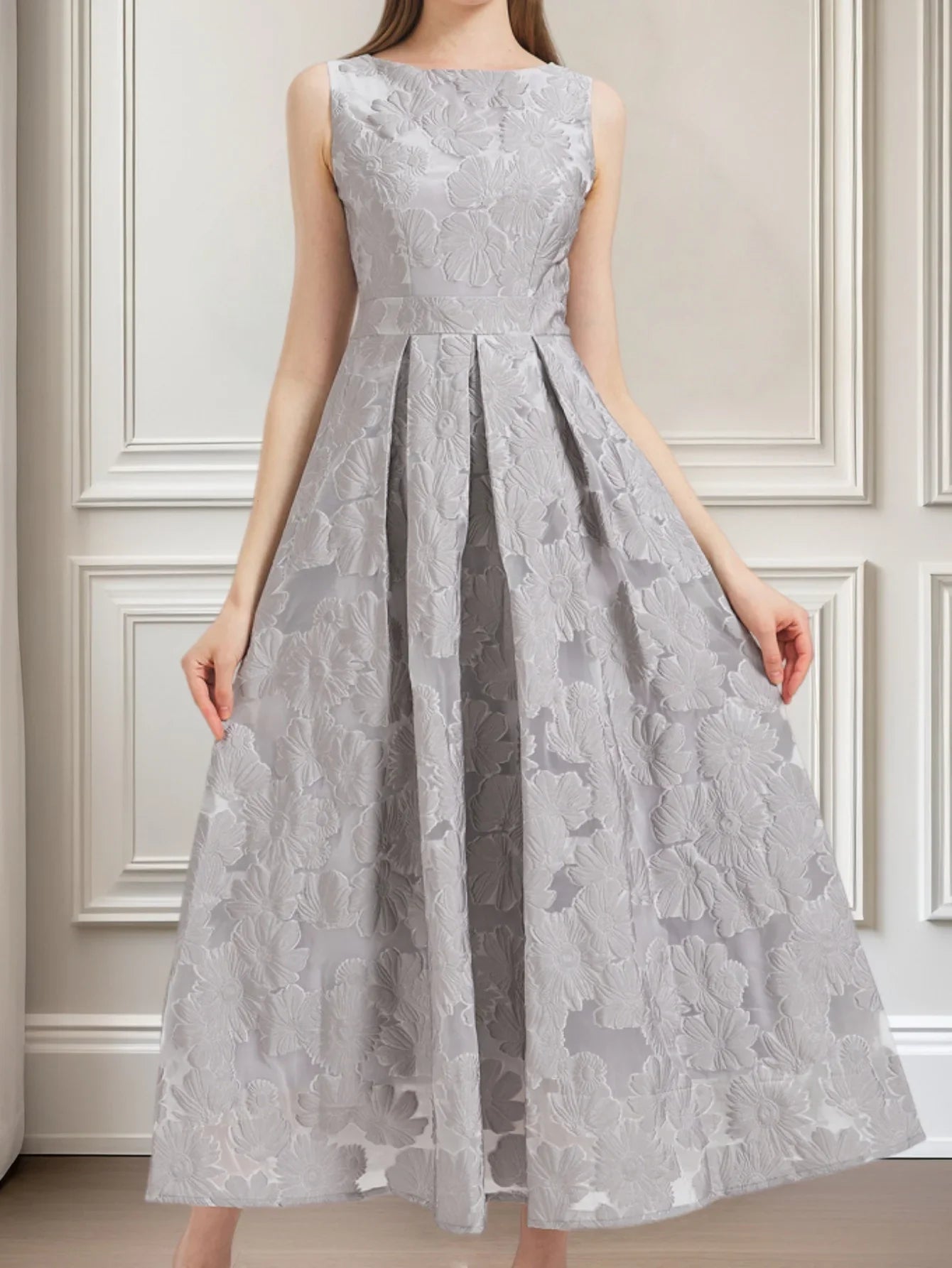 New Fashion Organza Flower Embroidery Elegant Long Dress Summer Sleeveless Dresses Lady Holiday Evening Prom Vestido
