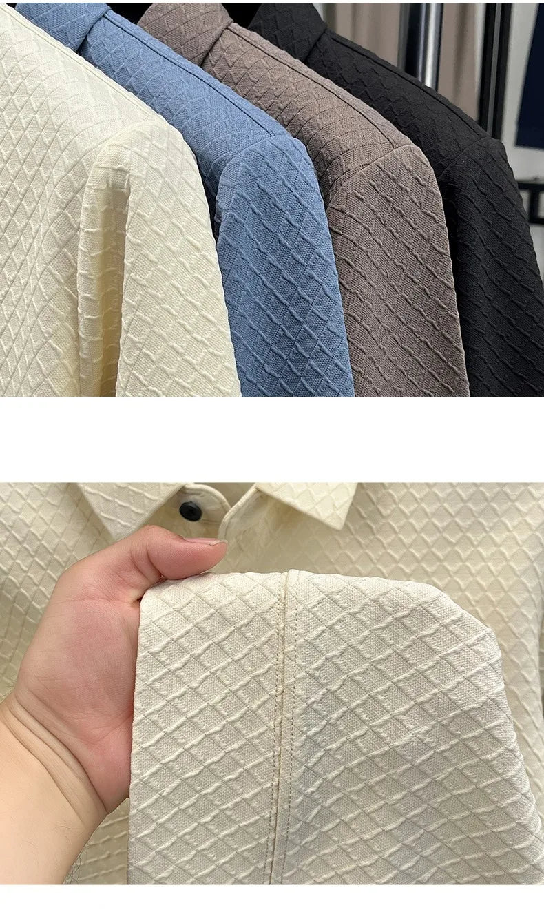 High quality fashion long sleeve polo shirt men's autumn new brand striped jacquard design Korean casual luxury lapel T-shirt