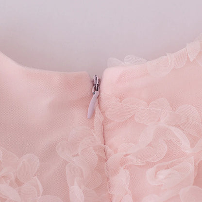 New Summer Teenager Girl Dress Solid Color Short Puff Sleeves Square Collar 3D Flower Sequined Baby Princess Dresses 2025