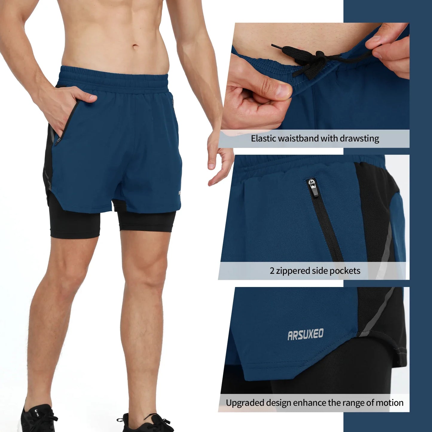 Men's 7" Running Shorts 2 in 1 Quick Dry Athletic Training Exercise Jogging