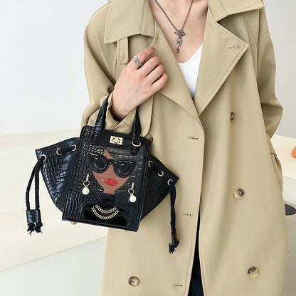 Cartoon Girl Handbag High Quality PU Leather Shoulder Bag for Women Pearl Crossbody Bag Designer Messenger Bag Female Satchel