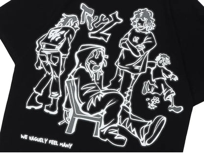 Harajuku Cartoon Girl Cat Japanese Kanji Graphic T Shirt Streetwear Men T-Shirt Summer Short Sleeve Tshirt Tops Tees Unisex