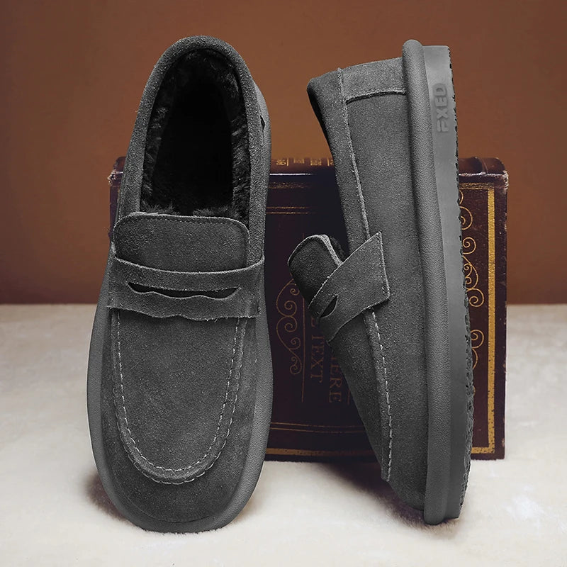 Winter Fashion Plush Men Loafers Outdoor Warm Men's Cotton Shoes Low-Top Casual Man Snow Boots with Fur Slip on Walking Footwear
