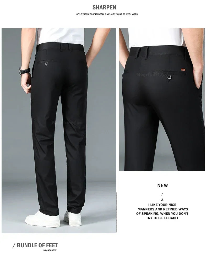 Summer New Men's Bamboo Fiber Slim Business Casual Pants Fashion Classic Breathable Designer Formal Long Trouser Male Clothing