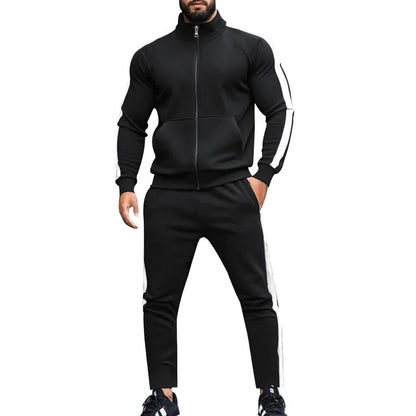2025 Spring Autumn Men's 2-Piece Set Color Blocking Zipper Stand Collar Casual Sports Jacket Sweatshirt Trousers Suit