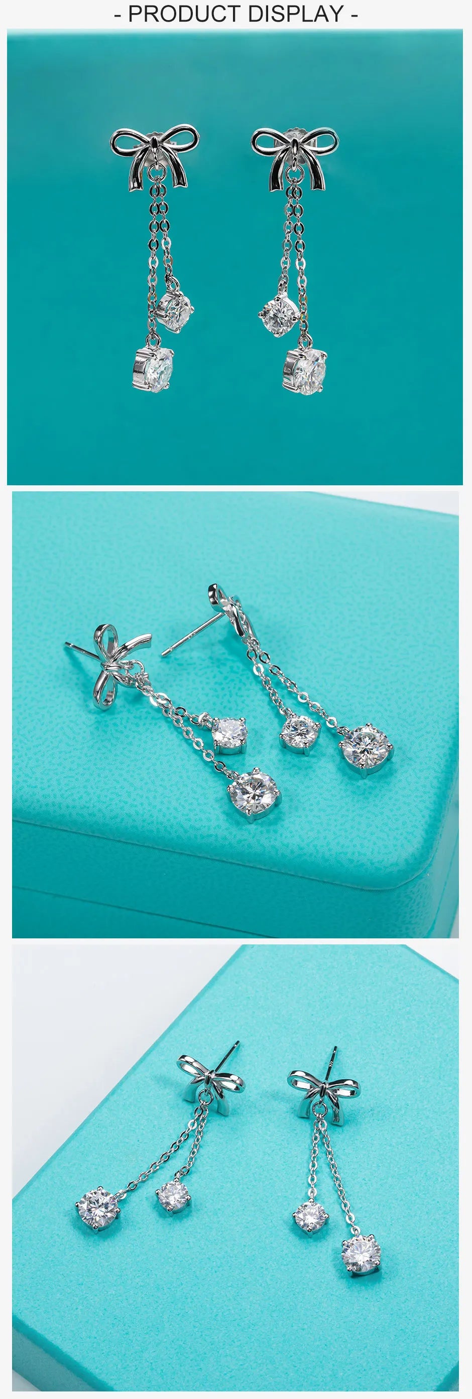 3cttw D Color Moissanite Diamond Bow Drop Earrings 925 Sterling Silver Stud Earrings Charm Jewelry Wholesale