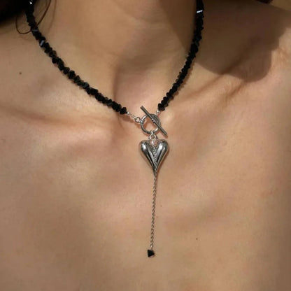 New Irregular Choker Vintage Tassels Zircon Heart Pendant Necklace For Women Female White Imitation Pearl Chain Valentine's Gift