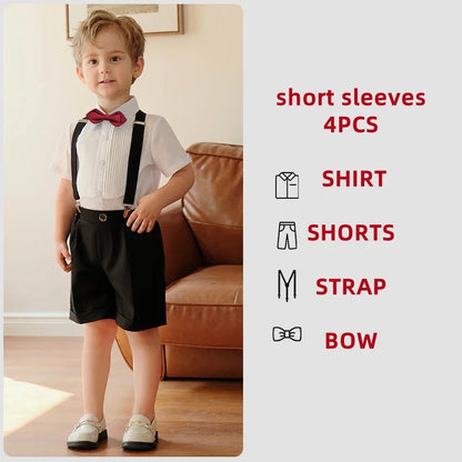 Summer Children Boys Suits For Wedding Formal Kids Children Boys Strap Suit Set Elegant Kids Boys Wedding Birthday Party Costume