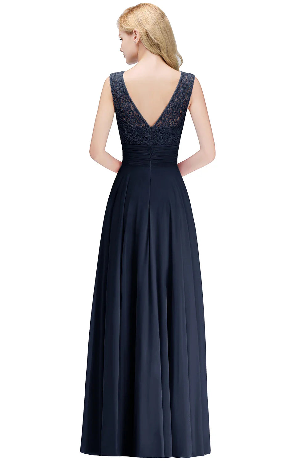 2024 New Style Pink Lace Prom Dress Long Maxi Sleeveless Chiffon Skirt with Lace Bodice Illusion Neck V-Back Formal Party Dress