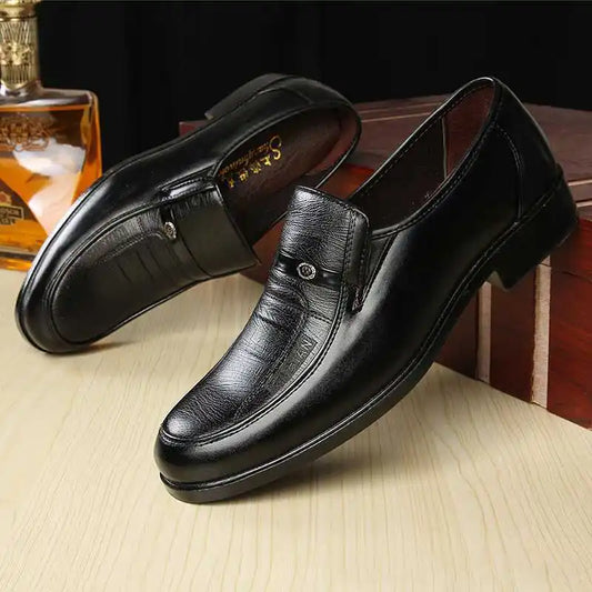 Men leather business shoes plus size slip-on loafers round toe anti-slip formal footwear