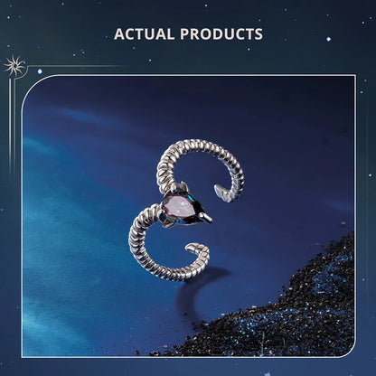 925 Sterling Silver Colorful 12 Zodiac Open Ring For Women , Rainbow Zircon Crystal Stackable Rings Girl Family Gift
