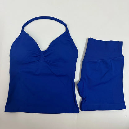 Yoga Set Women Padded Halter Tank Top Scrunch Butt Lifting Gym Shorts Set Summer Sportswear Workout Clothes