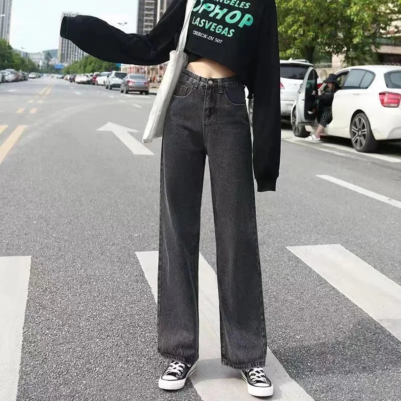 High-waisted Slimming Loose-fit Bottoms Denim