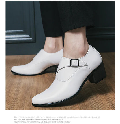 Dress Shoes Man Thick Heel Brogue Leather Men Wedding Party Social Shoe Male Business Casual White Platform Formal Shoes For Men