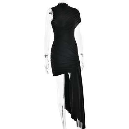 Summer Draped Ruched Sexy Mini Dress Women 2025 New Irregular High Waist Slim Fit Dress Female Elegant Club Tank Dress