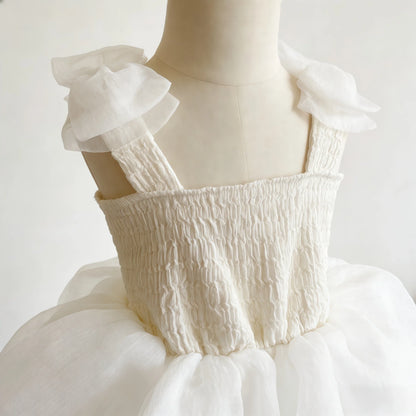 Summer Baby Tulle Pageant Wedding Party Girls Big Bow Sleeve Dress For Children 1 Year Birthday Baptism Formal Evening Vestidos
