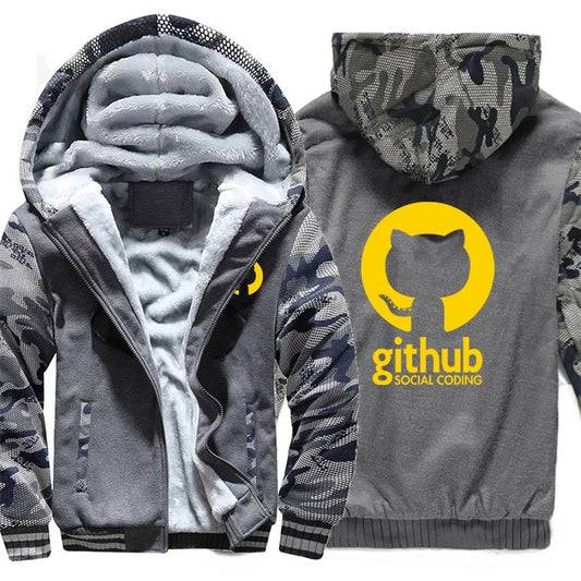 Hoodies Men Coat Winter Warm Fleece Github Programmer Sweatshirts Jacket