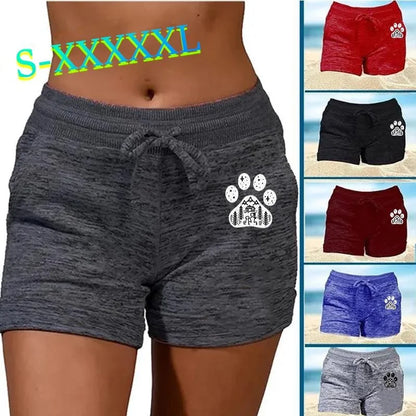 Fashion Cute Dog Paw Printed Women Shorts Summer Casual Plus Size Shorts Yoga Pants Elastic Waist Cotton Shorts