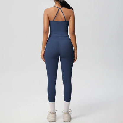 Halter Yoga Top Set Fitness Gym Suit Training Sleeveless Sport Gym Tops Crossover Back Sports Underwear  Tummy Control Slimming