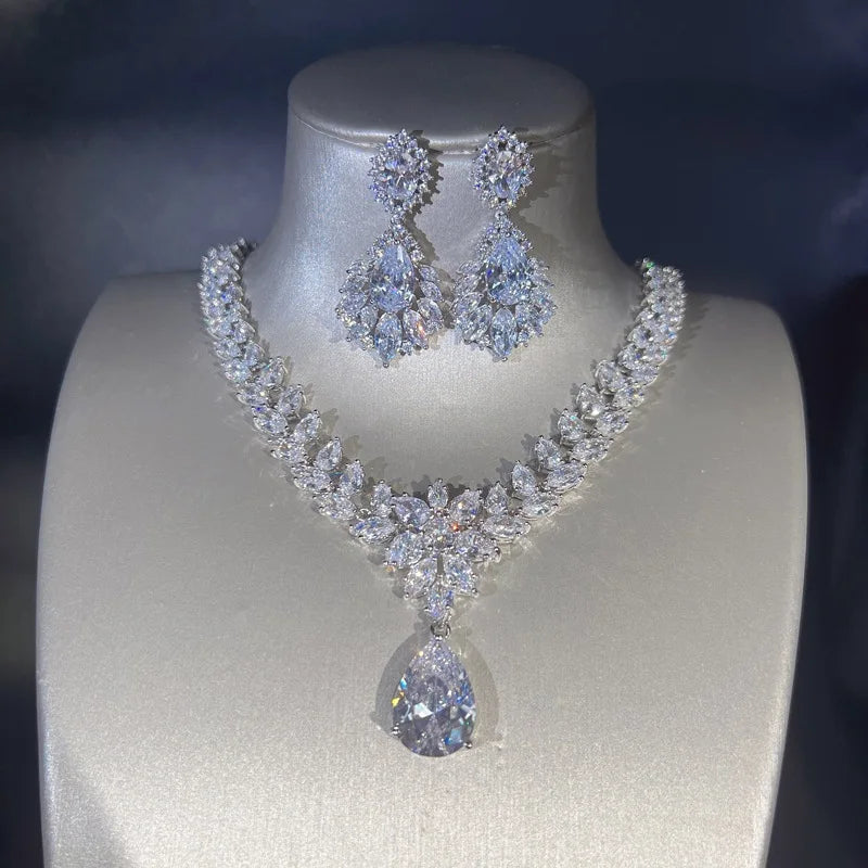 Diamond Jewelry Set Explosion Flash Pendant Necklace Female Earrings Set