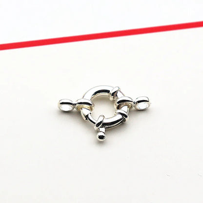1Piece Solid 925 Sterling Silver Necklace Clasp 10mm Spring with 1 Strand Movable Nautical Ring for Bracelet DIY Jewelry