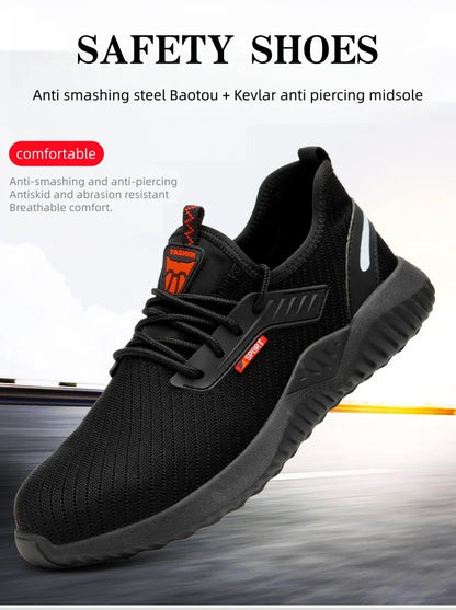 Steel-toe work shoes, puncture-resistant safety boots, sturdy industrial shoes, comfortable and breathable, and slip-resistant.